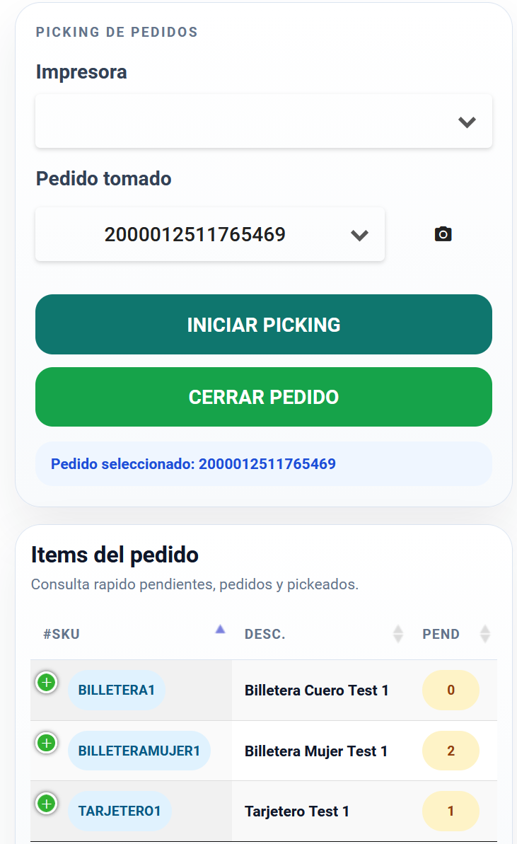 Pantalla mobile de picking